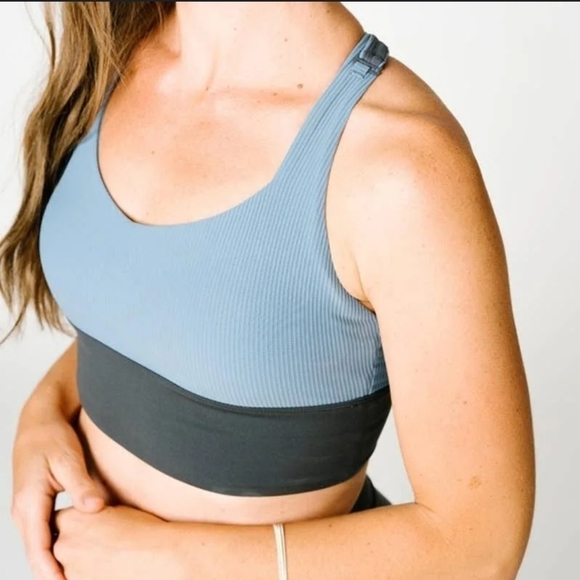 Zyia Active Storm Parallel Luxe Blue Ribbed Adjustable Sport Bra, Size Small - Picture 3 of 10
